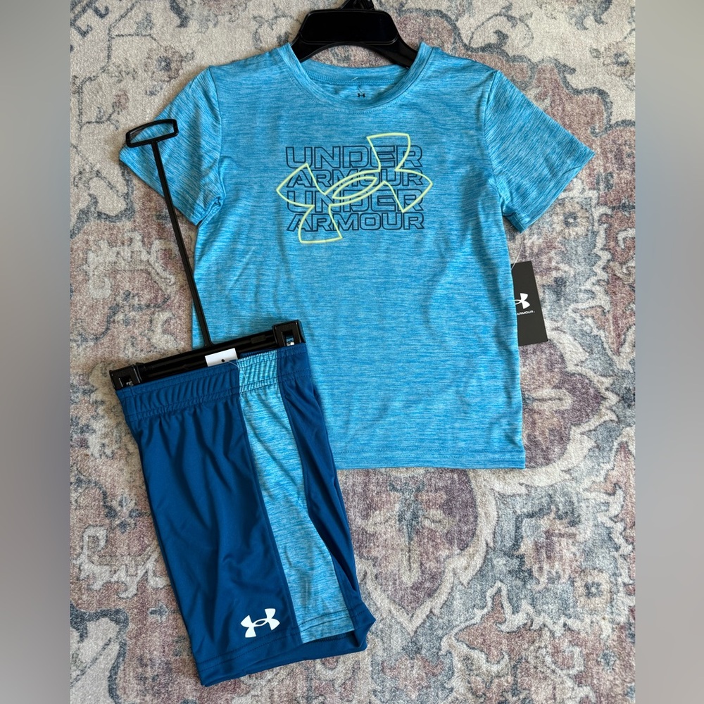 Under Armour Boys size 7 Blue Athletic Tee & Shorts Set